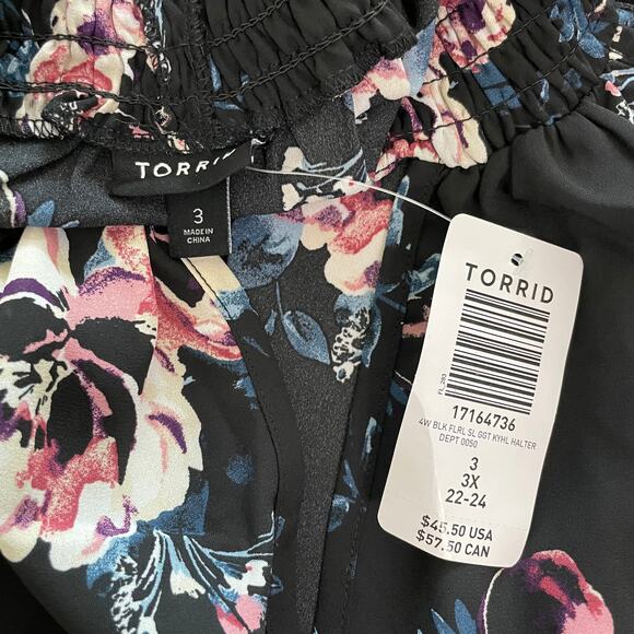 Torrid NWT Keyhole Halter - Georgette Floral Black Size 3X High Neck Sleeveless - Picture 7 of 9